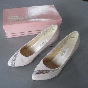 Dyeables pale pink heels with silver sequins; size 9.5B 2.5 inch heels.